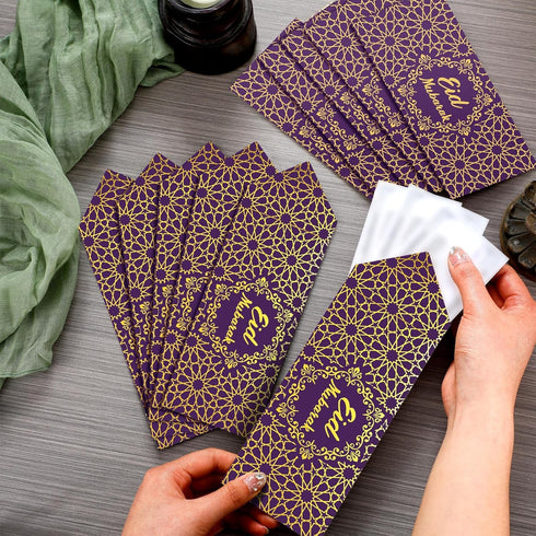 Sinmoe 72 Pcs Eid Mubarak Money Envelopes Bulk 6.7 x 3.2 inch Gold Foil Cash Set for Eid Holiday