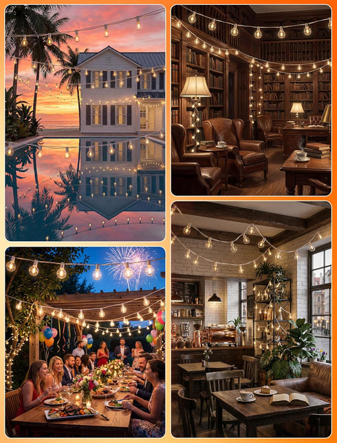 25Ft 27 Bulbs(2 Abeja LED Outdoor String Light, Patio Globe String Lights with Shatterproof LED Clear Spare), Hanging