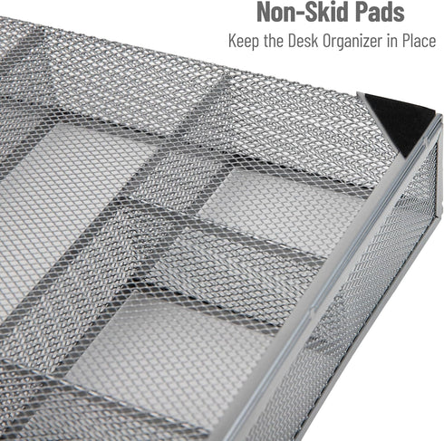 Mind Reader Drawer Organizer, Desk Utensil Organizer, Metal Mesh, 15" L x 12" W x 2.25" H, Set of 2, Silver
