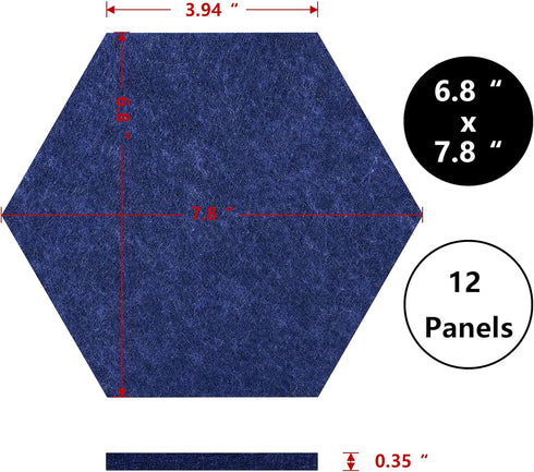 Vienrose Hexagon Felt Bulletin Board, Self Adhesive Pin Board with 35 Push Pins, Blue Series 12 Pack