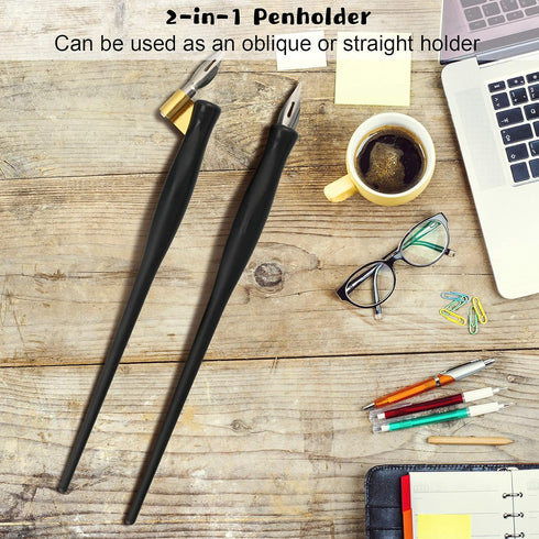 Zonon Oblique Calligraphy Dip Pen Set, 2-in-1 Calligraphy Oblique Pen or Straight Holder with 8 Pcs Replacement Nibs (2