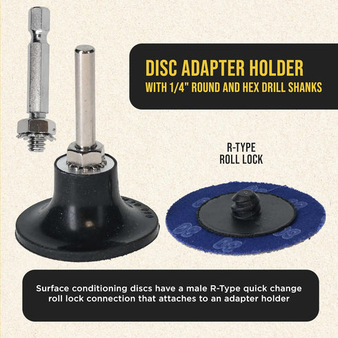 2 Inch 36, 60 80 (25 Dura-Gold Grinding Discs, & Grit Disc Each), R-Type Roll Lock Adapter & Backing Pad - Quick Change