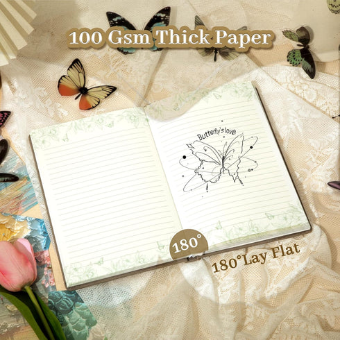Embroidered A5 Hardcover Journal for Women, College Ruled Notebook with Gift Box, Butterfly Floral Design for Writing