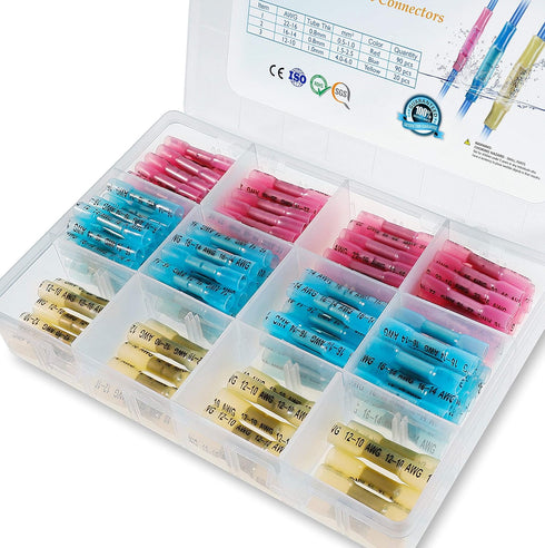 TICONN 200PCS Heat Shrink Butt Wire Connector Kit, Insulated Waterproof Electrical Wire Crimp Terminals for Marine