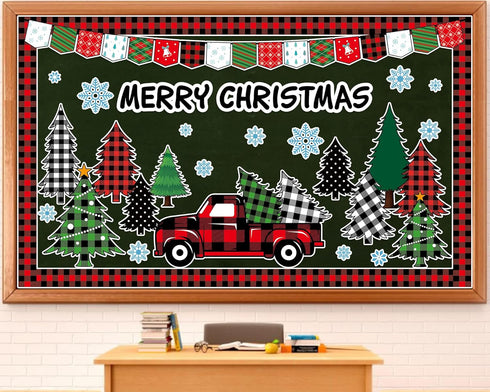 Christmas Bulletin Board Decoration Set Merry Christmas Paper Cutouts and Blackboard Border for Holiday Classroom