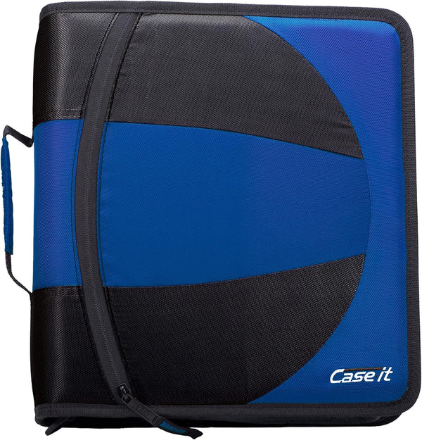 Case-it The Dual 2-in-1 Zipper Binder - Two 1.5 Inch D-Rings, Pencil Pouch, Multiple Pockets, Midnight Blue
