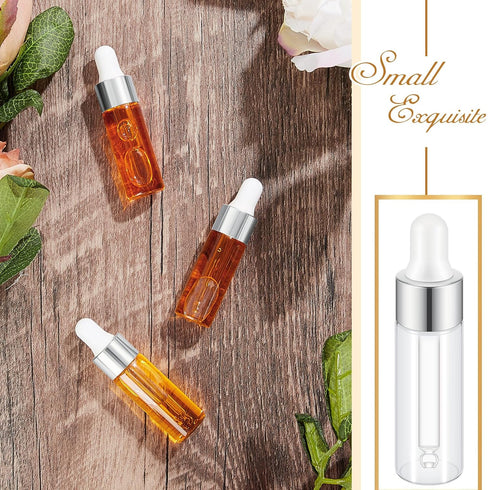 100 Pcs Mini Clear Glass Dropper Bottles Bulk with Cap for Essential Oil Tincture Sample Containers Perfume Liquid (5