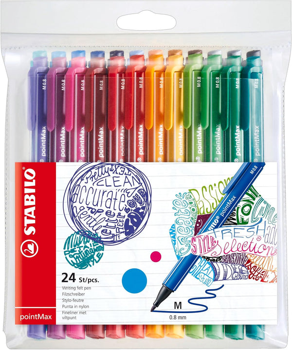 STABILO pointMax Nylon Tip Writing Pen - Wallet of 24 Assorted Colors