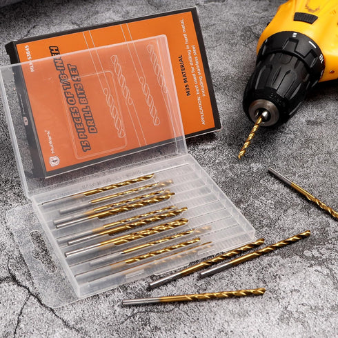 Mulwark M35 15 Piece Cobalt Drill Bit Set, Titanium Nitride Coated for Hardened Steel, Plastic, or Wood
