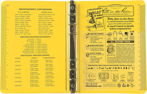 Field Ring Binder, 1/2" Capacity, 7.875 x 5.625 x 0.75, Yellow by Rite in the Rain
