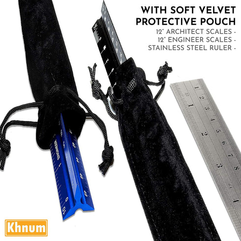 Khnum 12-Inch Set Architectural and Engineering Scale Ruler (Imperial) | Laser-Etched Aluminum Triangular Drafting Tool