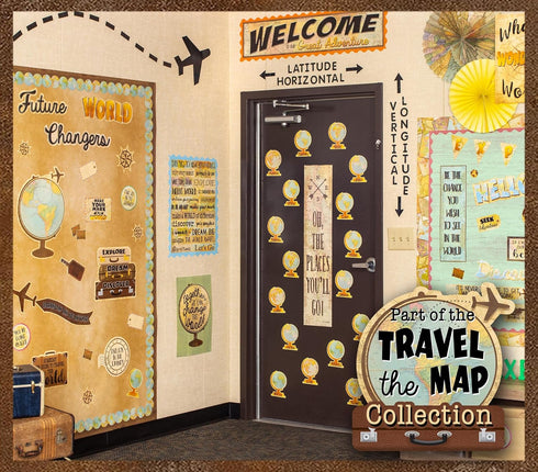 Teacher Created Resources Travel The Map Future World Changers Bulletin Board Set, 14" x 19-1/2" Globe