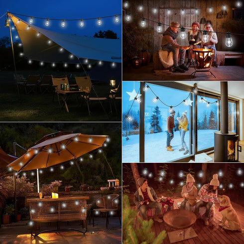 50FT 16Pcs S14 Bulb(1 Spare),4 Bulb LED Outdoor String Lights, Patio Lights with Shatterproof Lighting Mode