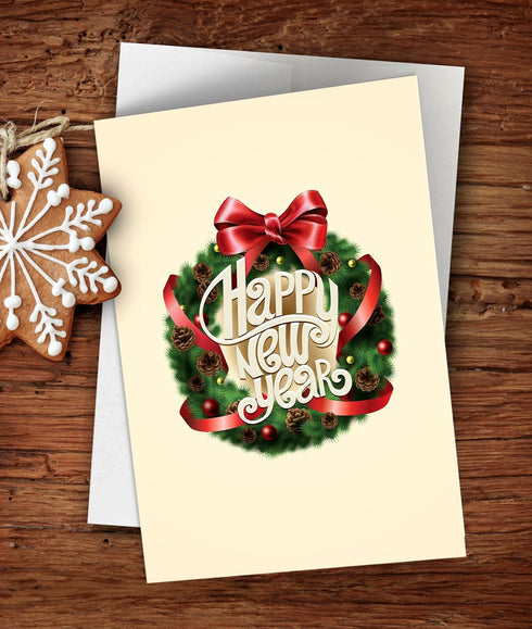 New Year Cards - Set of 18 Heavy Stock 5x7 Holiday Cards & Envelopes