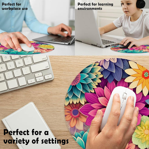 BILLAION 7.9x7.9 Inch Boho Colorful Floral Mouse Pad for Desk, Vibrant Rustic Flower Botanical Aesthetic Mousepad