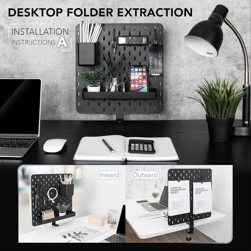 EHO Clamp On Desk Pegboard, Short Privacy Divider, Office Partition Panel, No Drill Desk Mounted Organization Board,