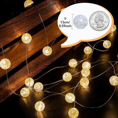 Lights,10FT 30 Lights,8 Globe String LED Decorative Christmas Modes Crystal Crackle Ball Lights,USB Twinkle Fairy