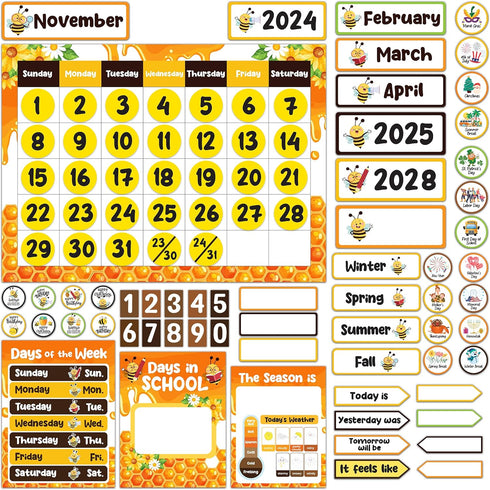 Decorably 157 Pcs Bee Classroom Decorations Set, Bee Calendar Numbers, Bumblebee Classroom Decor, Bulletin Board