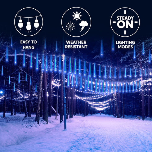 Outdoor,8 Blue,192 JOYIN Christmas Lights Tubes Meteor Shower Lights LEDs, Snowfall Icicle Cascading Rain Light