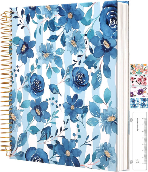 CAGIE Hardcover Spiral Notebook – 8.5 x 11, College Ruled, 200 Pages, Aesthetic Floral, Large Pockets for Women