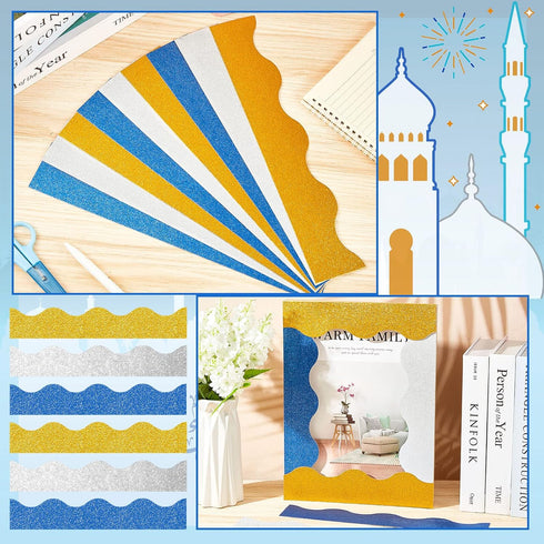 Crtiin 55.8 Feet Shiny Scalloped Bulletin Board Border Decorative Eid Trim Poster Borders for Classroom Decoration
