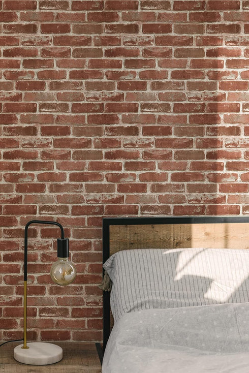 Red Brick Wallpaper, Self-Adhesive Peel and Stick Waterproof for Home Decoration