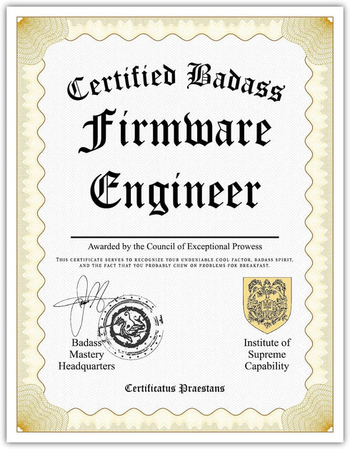 STICKER FRENZY Certified Badass Firmware Engineer Diploma| Funny Personalized Career Gag Gift Idea Novelty