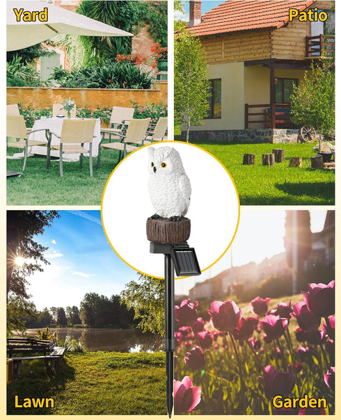 Owl Solar Decorative Garden Stake Lighting, Cute Animal Waterproof Figurine Lights Ornament for Pathway, Patio, Lawn