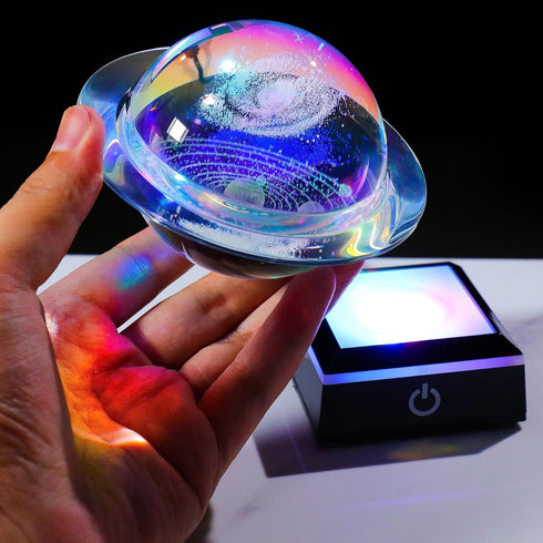 3d 80mm 3.15inch Solar System Model Galaxy Crystal Ball - Saturn Shape Outer Space Astronomy Gifts Room Decor Unique
