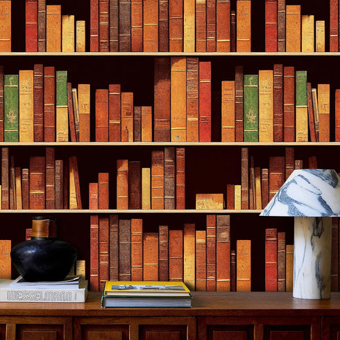 17.5"x160" Mid Century Wallpaper Peel and Stick School Library Antique Bookshelf Bookcase Wallpaper Retro Victorian