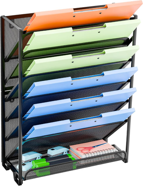 Simple Trending Wall File Organizer, Mesh 7-Tier Vertical Hanging File Holder, Desktop Metal Files Rack for Office