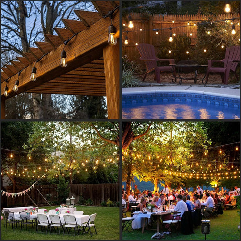 SWEET SHINE 70ft 30 E26 S14 Bulbs (2 Sets 15 LED Patio String Lights, Lights Adapter Powered, Socket with Weatherproof