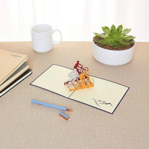 Mountain Bike Pop Up Card, Blank 3D Card with Envelope, Bike Birthday Card for Boss, Dad, Son, Outdoorsy Men