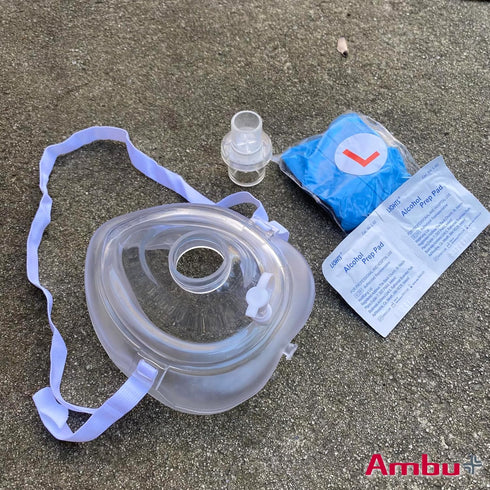 Kemp USA Ambu Medical Supplies CPR Mask Kit in Hard Case with O2 Inlet, Gloves & Wipes for Adults and Children