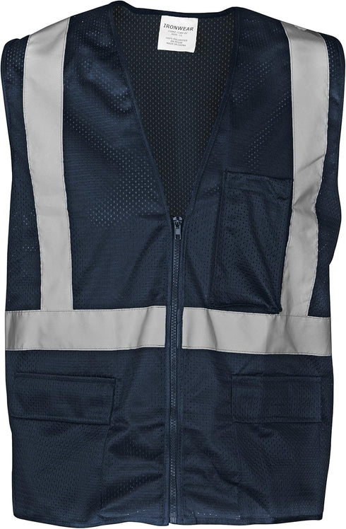 Ironwear 1284-BZ-5-2XL Polyester Mesh Safety Vest, Blue, 2X-Large, with Zipper & Reflective Tape