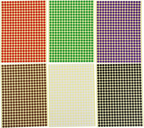 LJY 6mm Round Dot Stickers, 12 Assorted Colors, 36 Sheets with 14688 Dots Total