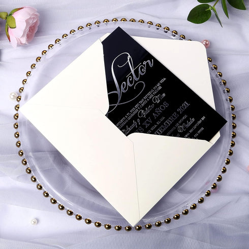 PONATIA 50PCS A7 Thick Shiny Ivory Envelopes, 5.25 x 7.5'' for Invitations, Perfect for 5x7'' Weddings, Christmas Gift