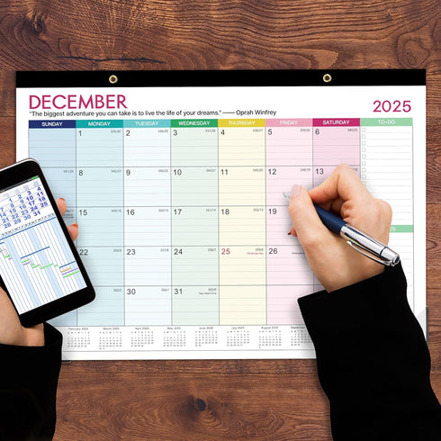 Calendar 2025-2026, 18 Monthly Desk/Wall Calendar, 16.8" x 12", July 2025 - December 2026, Thick Paper with Corner