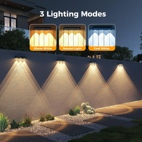 3-Lens 3-Colors 4Pack Solar Fence Lights Wall Lights Outdoor Waterproof Solar Garden Lights Color Changing Solar