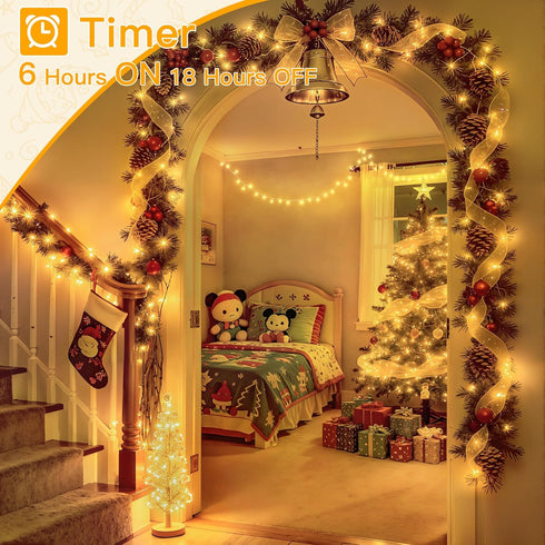 200LED 60FT 8 Ollny Christmas Lights Indoor, Warm White Connectable Plug in String Light Outdoor, Modes Waterproof