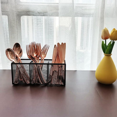 Black Mesh Pencil Holder, 3 Compartments Metal Desk Organizer for Pens, Kitchen Utensils, Small Office Supplies