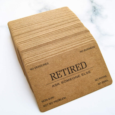 RXBC2011 Retired Business Cards, Kraft Paper Funny Retirement Gift (Pack of 50/No Case) for Retired Men and Women