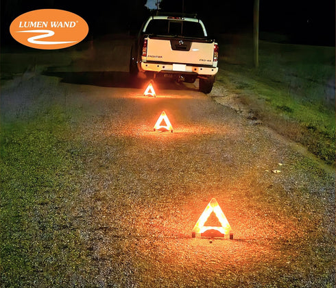Emergency Warning Triangle by Lumen Wand Store for Road Side Safety, Vehicle Breakdown, and Hazard Marking - Internal LED Illumination Combined with External Reflectivity,