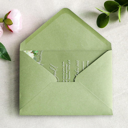PONATIA 50 PCS/Pack Sage Green A7 Envelopes, 5.35 x 7.5'' for 5 x 7'' Wedding Invitation Cards, Graduation Invite,