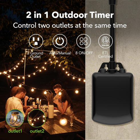 BN-LINK 7 Day Heavy Duty Digital Outdoor Timer, Dual Outlet, Weatherproof, Accurate for Lamps, Ponds, Christmas Lights