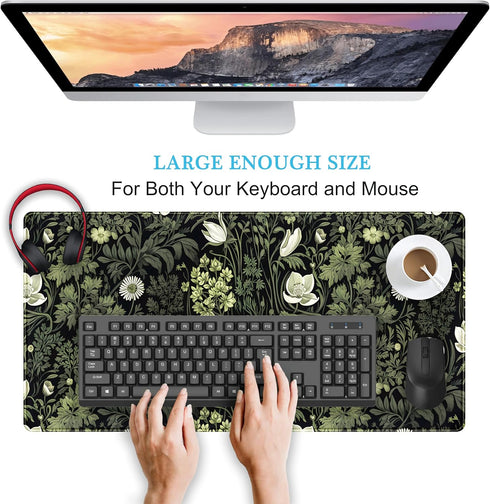 DSKGSJH 31.5 15.75 Dark Green Floral Plants XXL Gaming Mousepad & Desk Pad - Nature Leaf Flower Laptop Keyboard Mat x