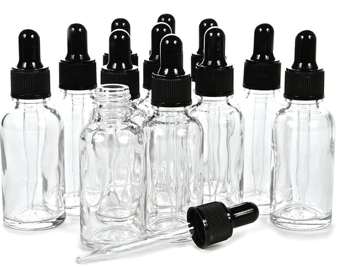 Vivaplex 12 Clear 2 oz Glass Bottles with Glass Eye Droppers