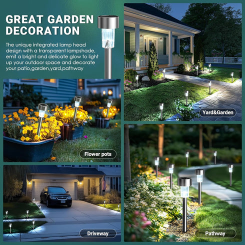 12 Pack, GIGALUMI Solar Lights Outdoor Waterproof, Stainless Steel LED Solar Garden Lights for Patio, Lawn, Yard