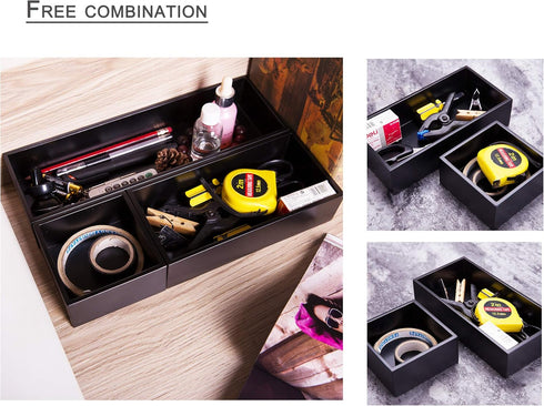 Bamboo Drawer Organizer Box, Black Office Organizer Boxes, 12"*4" for Home and Office Storage
