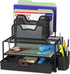 Simple Houseware Mesh Desk Organizer - Sliding Drawer, Double Tray, 5 Stacking Sorter Sections, Black